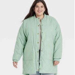 Universal Thread Light Green Quilted Puffer Coat